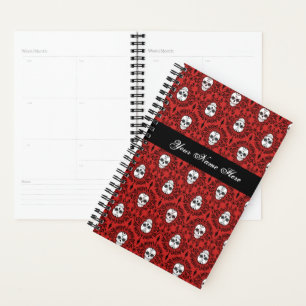 Agenda Morto Damask Chic Sugar Skulls Black on Red