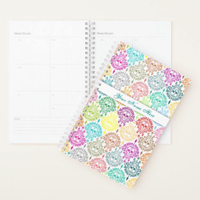 Agenda Morto Damask Colorful Chic Sugar Skulls (Exibição)