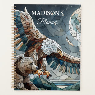 Agenda Mosaico Ai Art Urso castanho e Lua cheia de águi