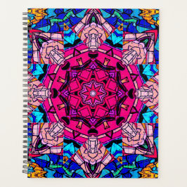 Agenda Mosaico Rosa Mandala Floral Psicélico Retro