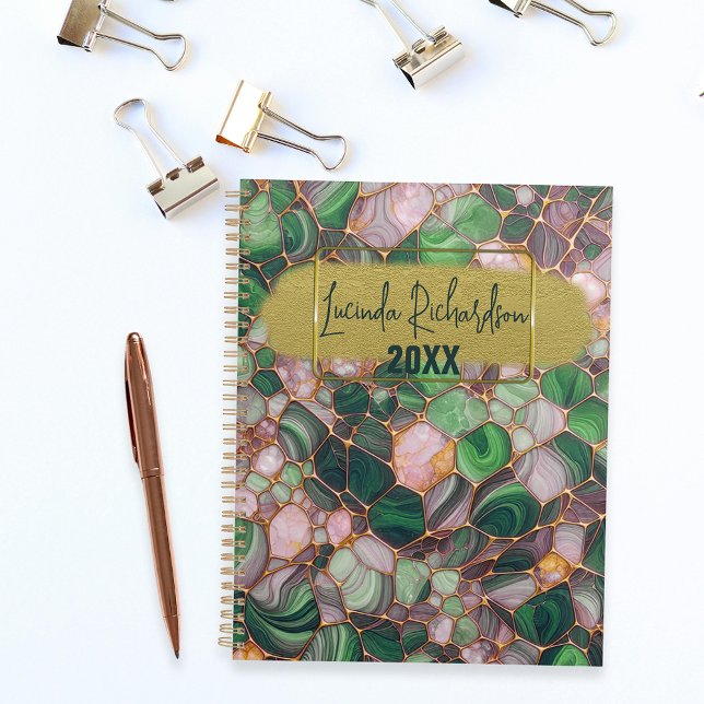Agenda Mosaico Verde Emerald Dourado na moda Elegante Anu (Criador carregado)