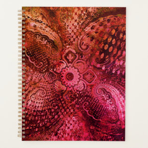 Agenda Motivo Paisley Intricado em Vermelho Escuro