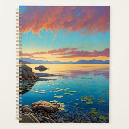Agenda Mountain Lake Flowers Colorful Art