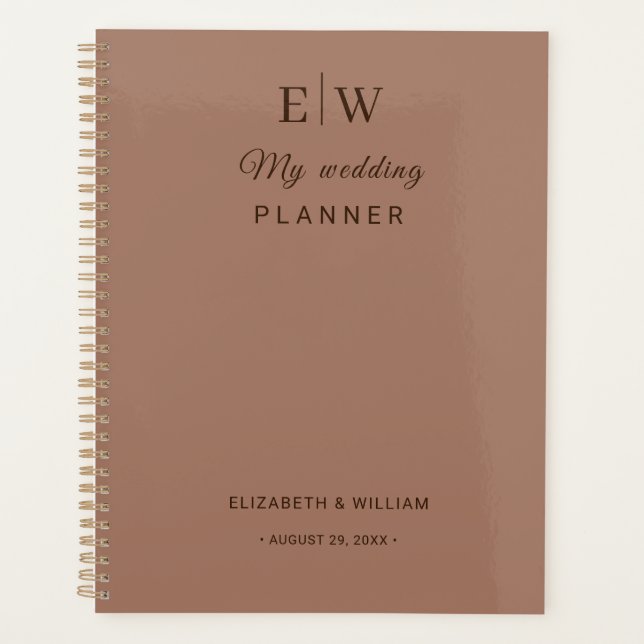 Agenda Mousse Simples Elegante Mocha com Casamento Monogr (Frente)