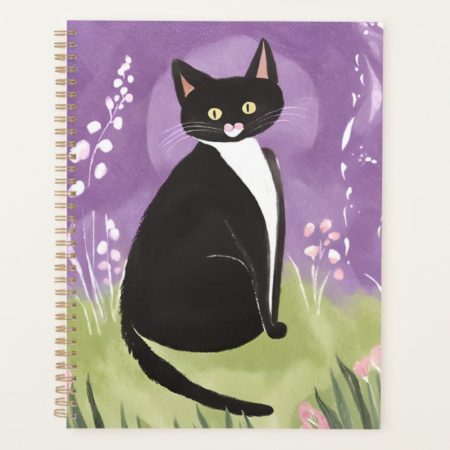 Agenda Mr. Chonk | Tuxedo Cat Purple Watercolor (Frente)