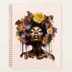 Agenda Mulher afro-americana com cabelo afro floral (3)