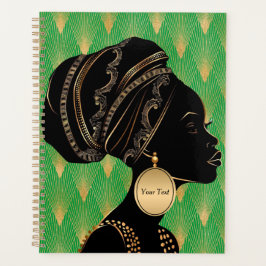 Agenda Mulher Afro-Americana Personalizada Dourada Verde