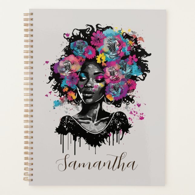 Agenda Mulher Afro Clorosa Floral (Frente)