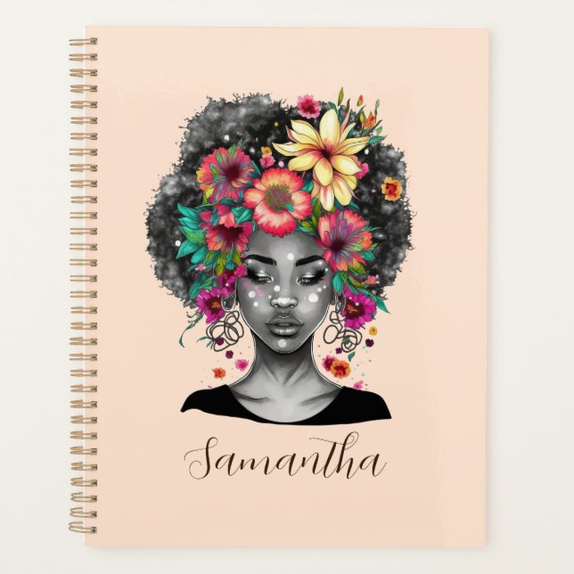Agenda Mulher Afro Elegante Floral (Frente)