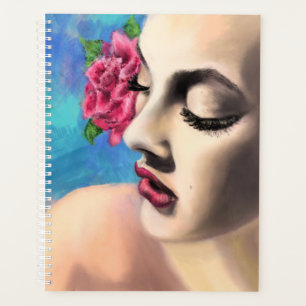 Agenda Mulher Bela com Rosa vermelha - Pintura Original