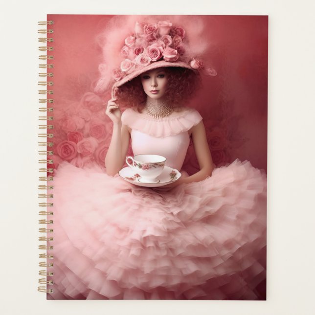 Agenda Mulher Branca de Rosa com Teacup (Frente)