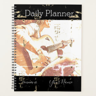 Agenda Mulher com Visual Retrô Tocando Guitarra Planejado