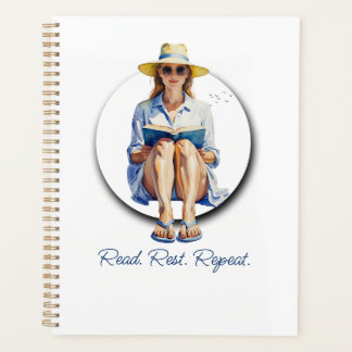 Agenda Mulher de Verão de Aquarela com Sun Hat e Book