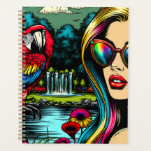 Mulher e papagaio no Parque Pop Art