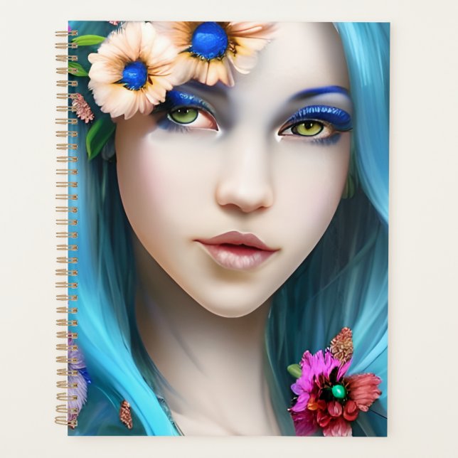 Agenda Mulher Etérea com Flores nos Cabelos Azuis (Frente)
