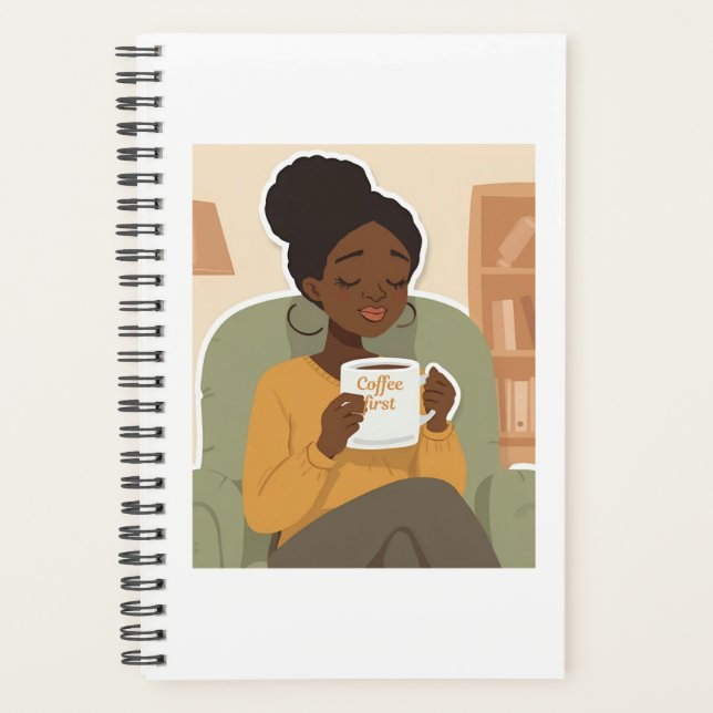 Agenda Mulher Negra Bebendo Café (Frente)