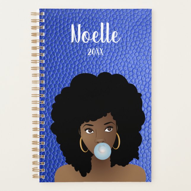 Agenda Mulher Negra, Bublegum, Couro Azul Faux (Frente)