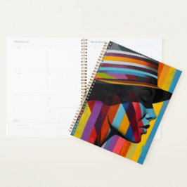 Agenda Mulher no Chapéu Colorido 2 Silhueta em greve