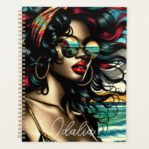 Agenda Mulher retrora na arte Pop do estilo de banda dese