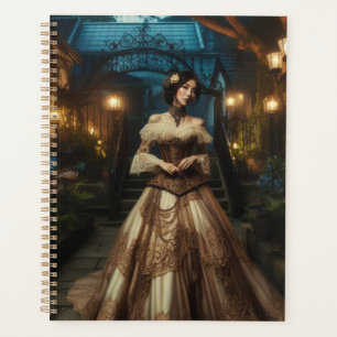 Agenda Mulher Steampunk em um pôster de jardim