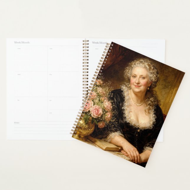 Agenda Mulher Vintage Posando com Buquê de Rosas (Exibição)