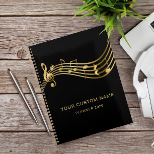 Agenda Musical Dourado Musical Notes Elegante - Ano