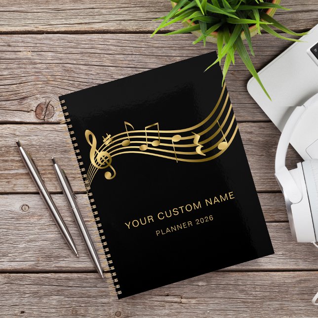 Agenda Musical Dourado Musical Notes Elegante - Ano (Criador carregado)