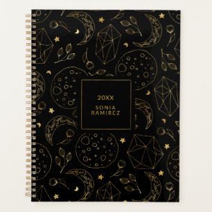 Agenda Mystical Black and Dourada stal Moons Stars