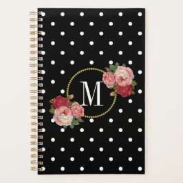 Agenda Na moda Black Vintage Blush Flowers Dots Monograma