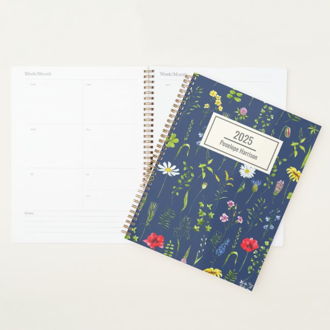 Agenda Na moda Boho Wildflower Floral Blue Personalizado (Exibição)