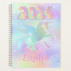 Agenda Na moda cor-de-rosa unicórnio Rainbow Glitter 2024