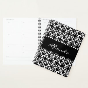 Agenda Na moda Damasco em preto-e-branco