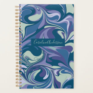 Agenda Na moda de espiral abstrato Azul Marble Personaliz