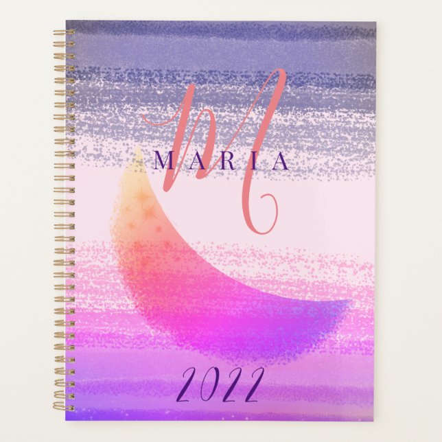 Agenda Na moda de Ombre Moon Abstrato Monograma (Frente)
