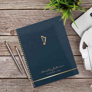 Agenda Na moda Dourado Harp Music Teacher Personalizado
