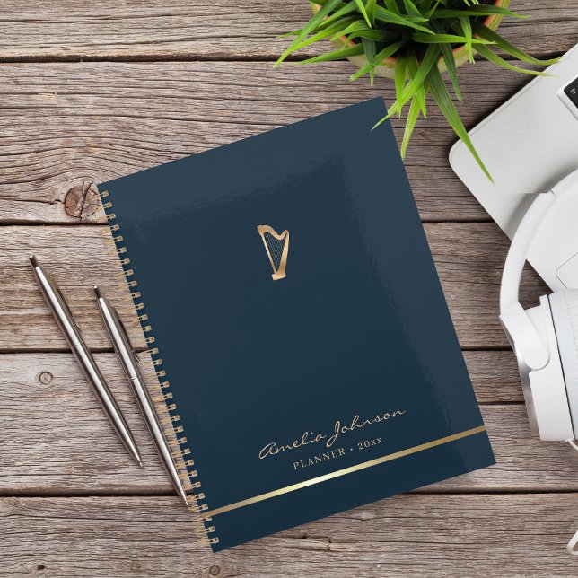Agenda Na moda Dourado Harp Music Teacher Personalizado (Criador carregado)