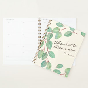 Agenda Na moda Eucalyptus Watercolor Nome Personalizado 2