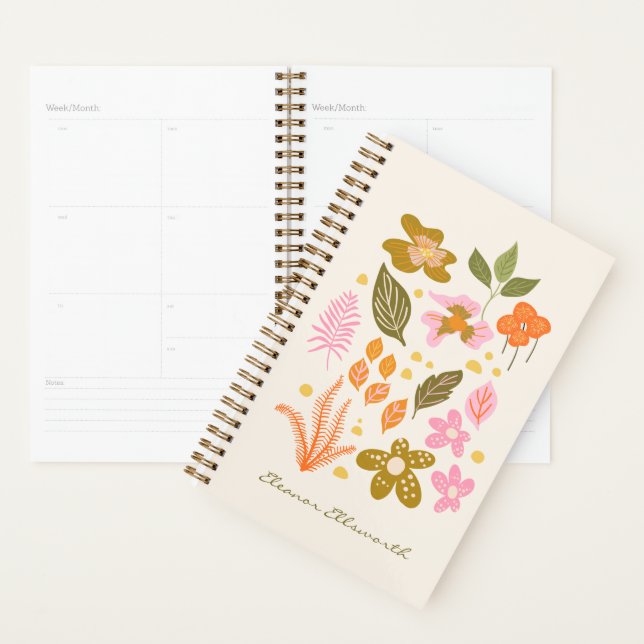 Agenda Na moda Floral Illustração Cor-de-Rosa Nome Person (Exibição)