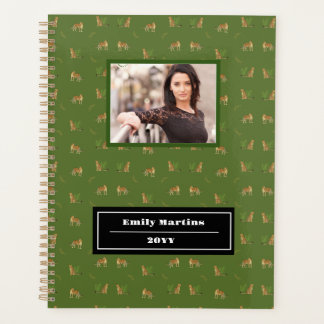 Agenda Na moda Leopard Animal Patterno Name, Green Planne