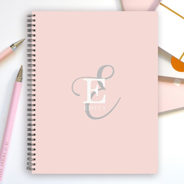 Agenda Na moda Moderno Monograma Tipografia Cor-de-rosa (Personalize with your name and monogram initial.)