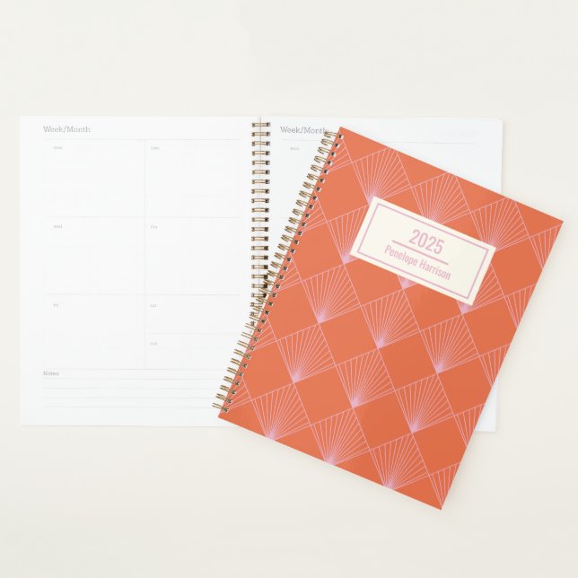 Agenda Na moda Retro Orange Pink Art Deco Personalizado (Exibição)