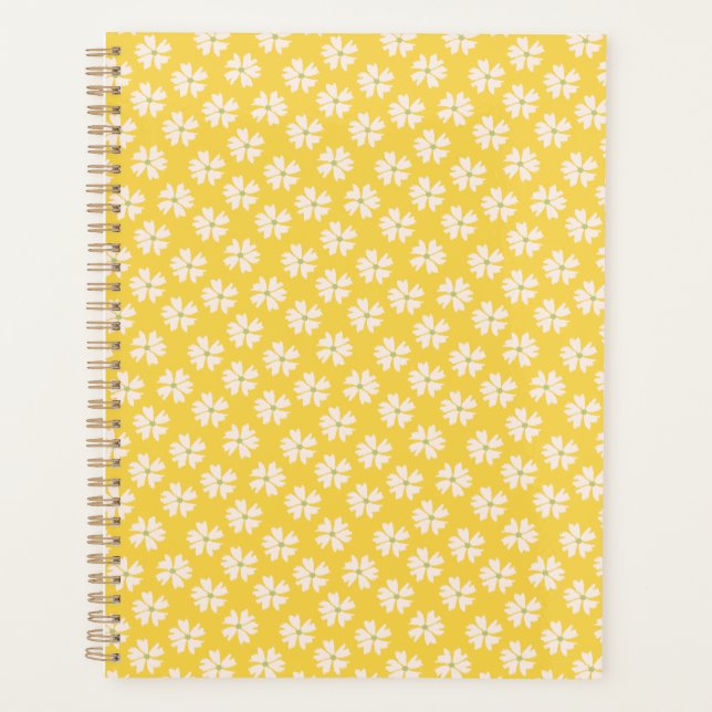 Agenda Na moda White Floral Padrão Brilhante Amarelo (Frente)