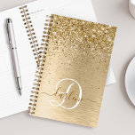 Agenda Nam Monograma de Impressão de Glitter Metálico Bru<br><div class="desc">Personalize facilmente esse design de planejador de chico moderno com brilho bonito de ouro brilhante em um fundo metálico escovado de ouro.</div>