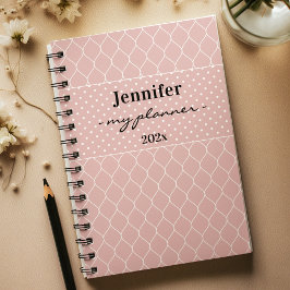 Agenda Name, Blush Pink Trellis & Polka Dot Spiral