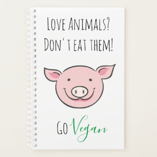 Agenda Não coma Vegan com um animal de fazenda de cartoo