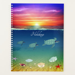 Agenda Nascer do sol no oceano, tartarugas nadando & conc