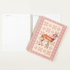 Agenda Natal Elegante Rosa com Padrão de Corça