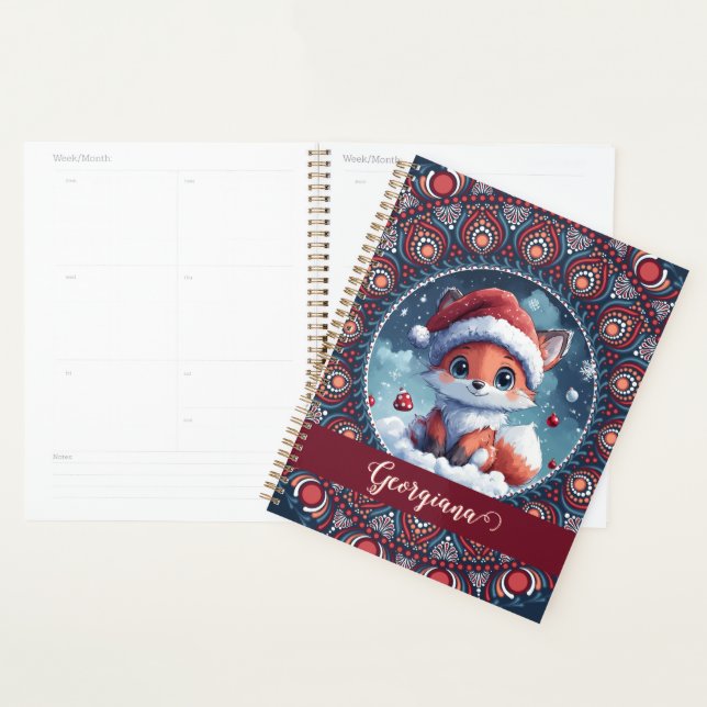 Agenda Natal Personalizado Kawaii Fox Dot Mandala (Exibição)