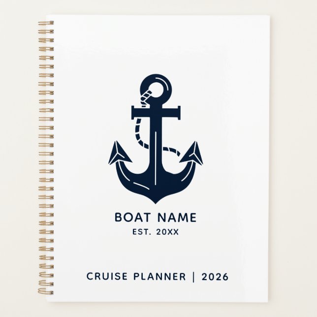 Agenda Nautical Navy Blue Boat Name Anchor (Frente)