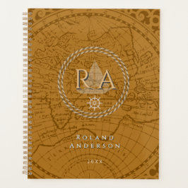 Agenda Nautical Rope Monogram Map Brown